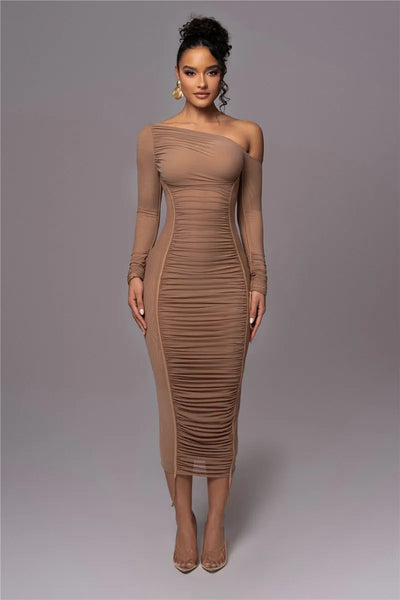 Olyssia | Mesh Ruched Elegance Midi Dress