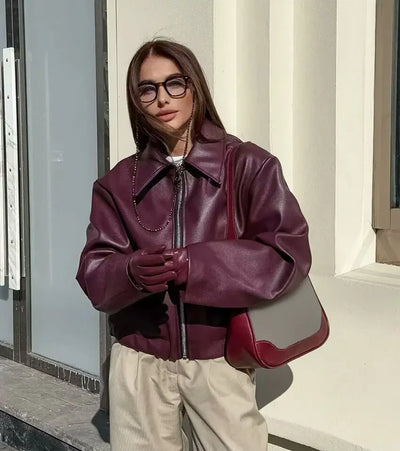 Solandra | Luxe Wine Faux Leather Jacket