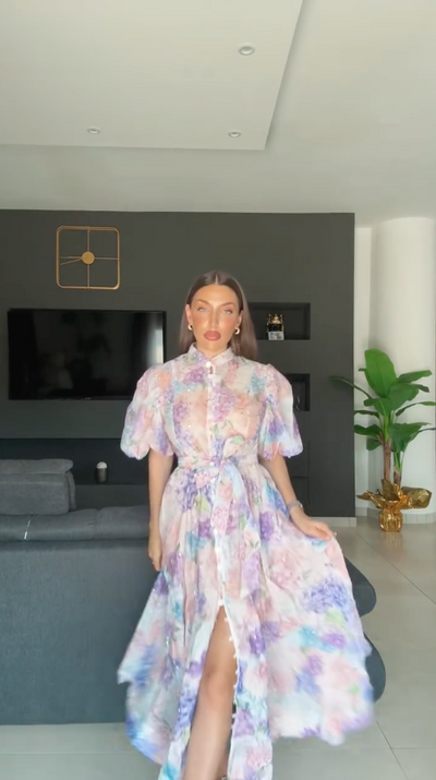 Estelle – Floral Midi Dress with Belt