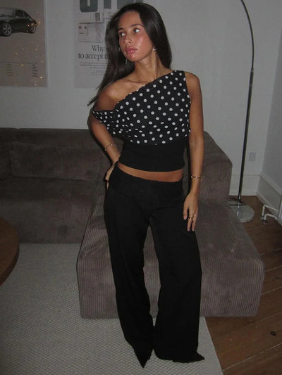 Serenara | Stylish Off-Shoulder Polka Dot Crop Top