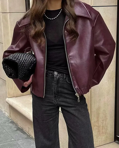 Solandra | Luxe Wine Faux Leather Jacket