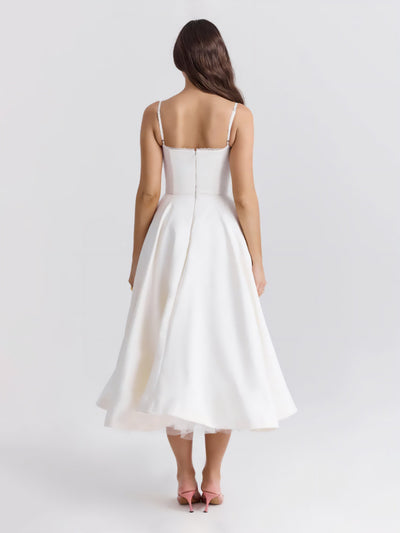 Soleia – Fitted Midi Dress with Spaghetti Straps