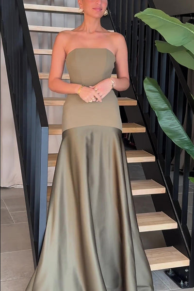 Luxe Satin Glow Strapless Maxi Gown