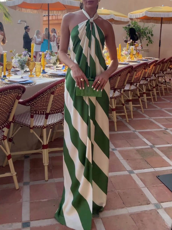 Neckholder-Maxikleid mit grünen Streifen