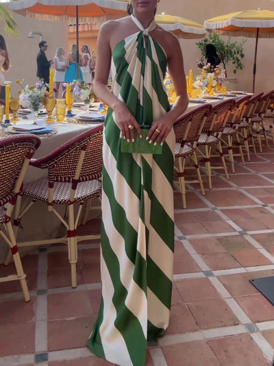 Neckholder-Maxikleid mit grünen Streifen