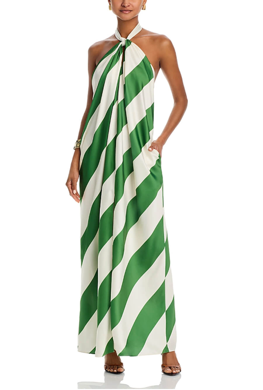 Neckholder-Maxikleid mit grünen Streifen
