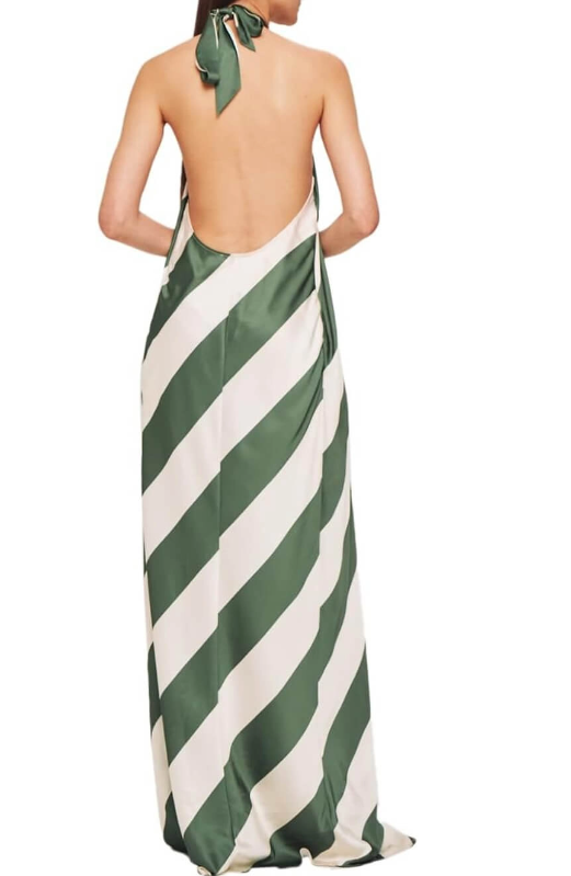 Neckholder-Maxikleid mit grünen Streifen